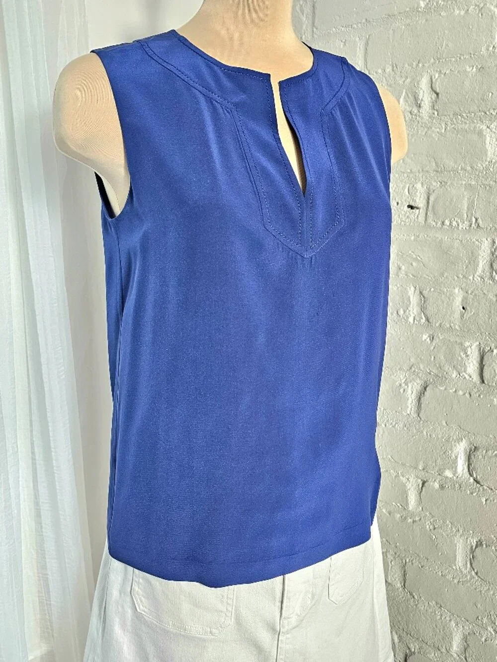 Kate Spade Gemma Tunic Top Size 4 Blue Sleeveless Keyhole Blouse Classic Chic